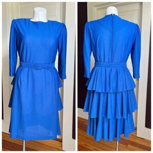 80s Blue Ruffle Dot Dress